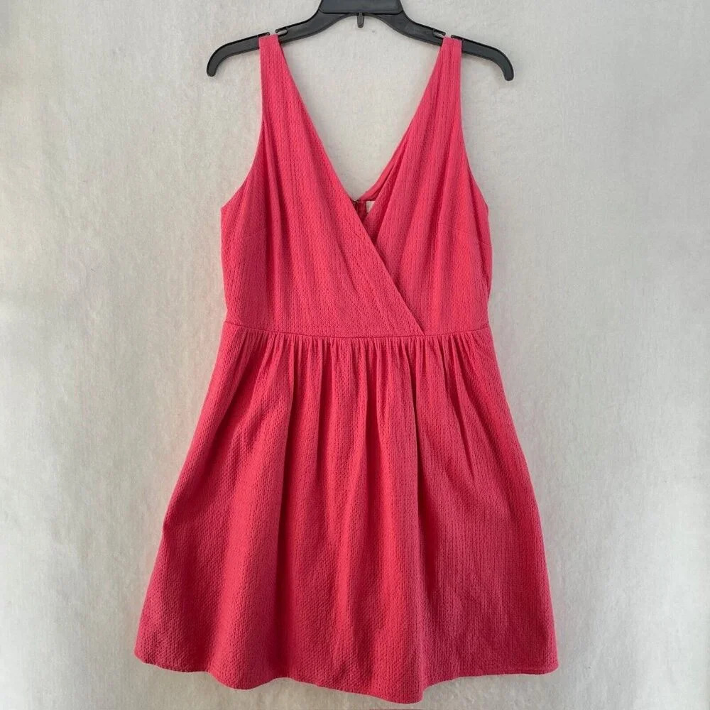 Ana Taylor Loft Dress Women's Sz 10 Pink A-Line V-Neck Textured Pleated Back Zip